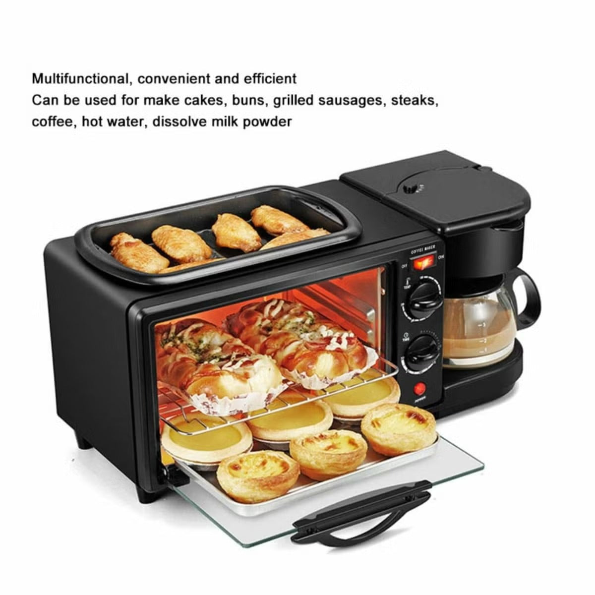 3-in-1 Breakfast Maker: Electric Oven, Griddle Pan & Coffee